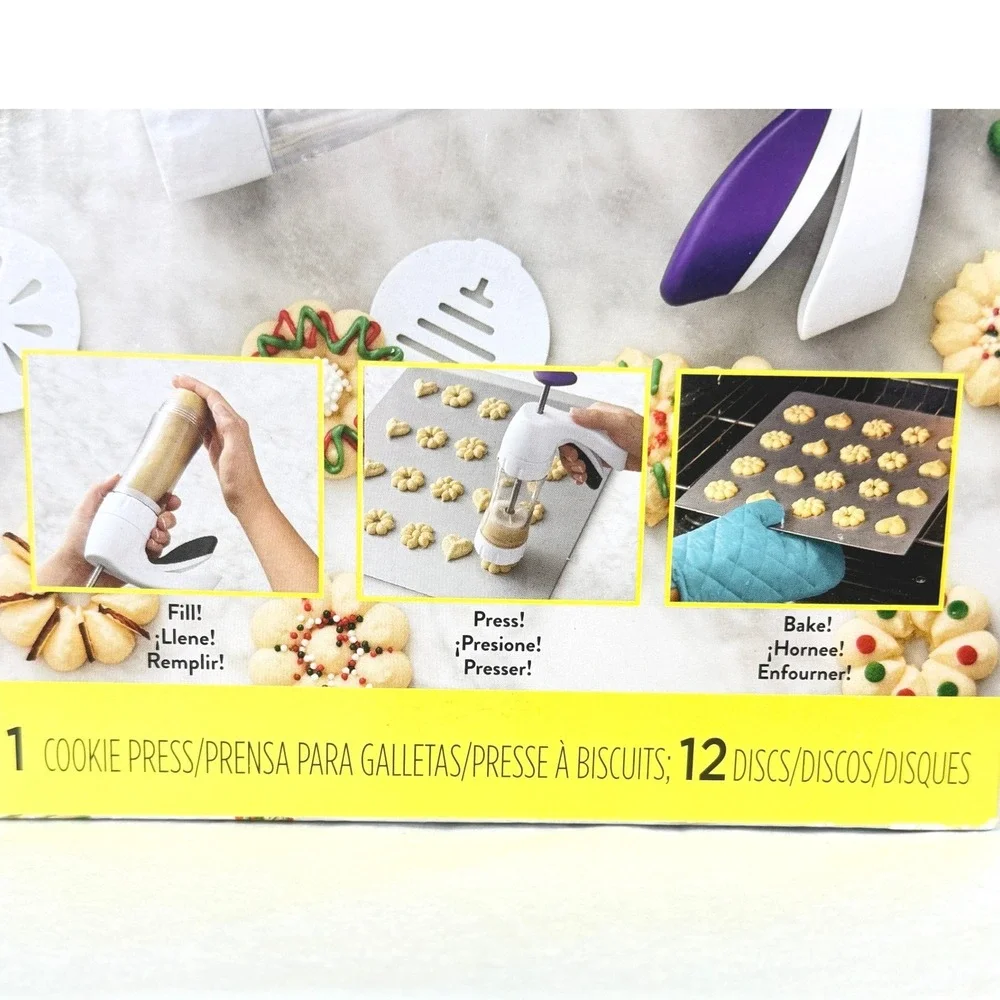 Wilton Simple Success Cookie Press‎ White Purple 12 Discs Trigger Handle